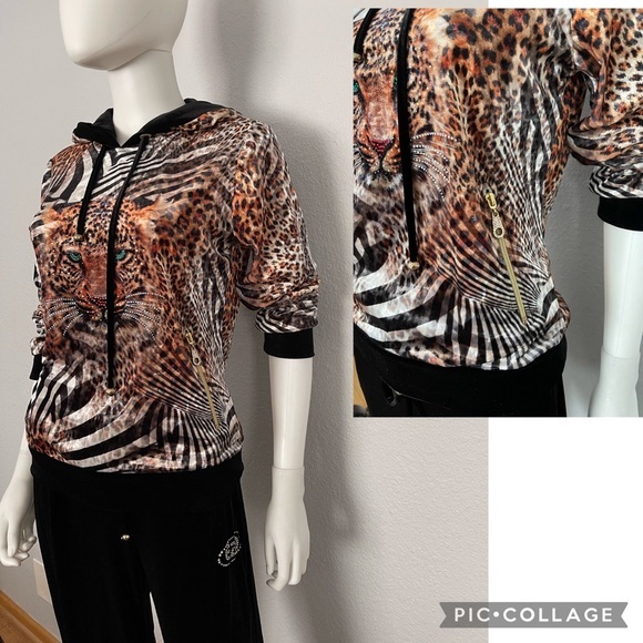 NWT WOMEN VELOUR TRACKSUIT 2PC‎ SET PULLOVER/BLACK PANTS ANIMAL PRINT LOUNGEWEAR - Picture 4 of 10